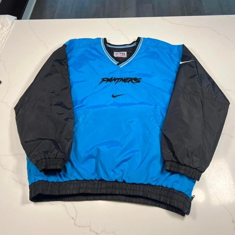 Nike Windbreaker 90s Carolina Panthers NFL Pro Line Reversible Blue Black L